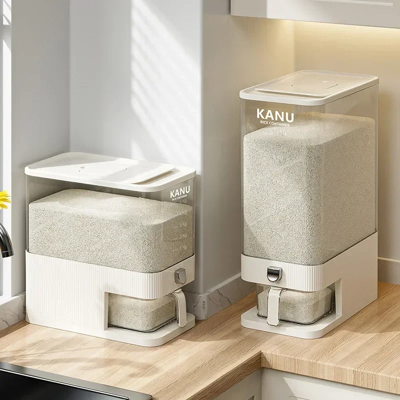 Sealed Moisture-Proof Insect-Proof Rice Storage Box - Push Dispenser Dry Food Grain Container Kitchen Food Organizer For Cereals - Image 2