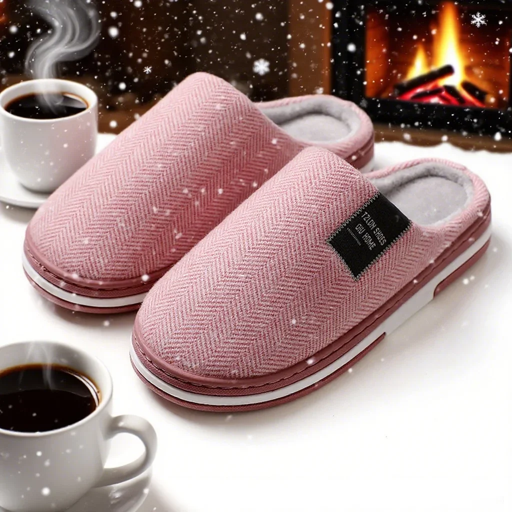 Men's Autumn Winter Cotton Slippers Couple Home Anti-slip Shoes Women Indoor Warm Plush Lightweight Durable for Daily Home Use - Image 3