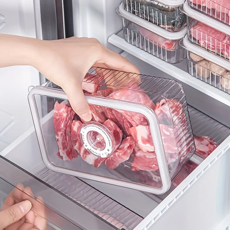 Transparent Refrigerator Food Storage Container Timing Fresh Vegetable Fruit Basket Kitchen Organizer Sealed Box For Freezer