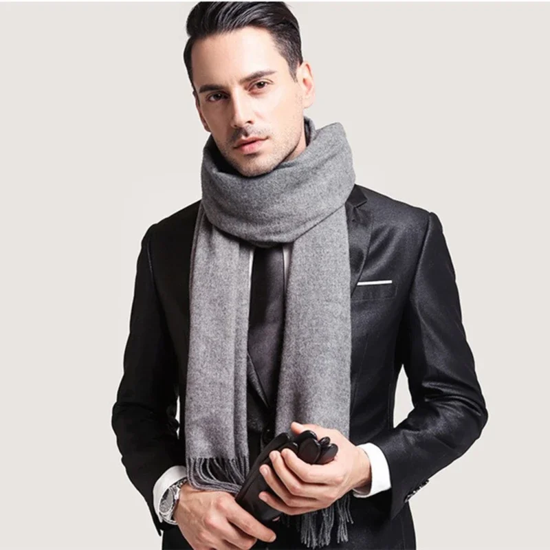 Tassel Scarf Winter Thickened Lengthened Men Women Solid Color Shawl Versatile Warm Neck Wrap Cold Weather Fashion Accessory