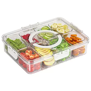 New style Veggie Tray with Lid Handle Divided Serving Tray Snack Spinner Portable Snackle Box for Candy Fruits Nuts Clear Fridge