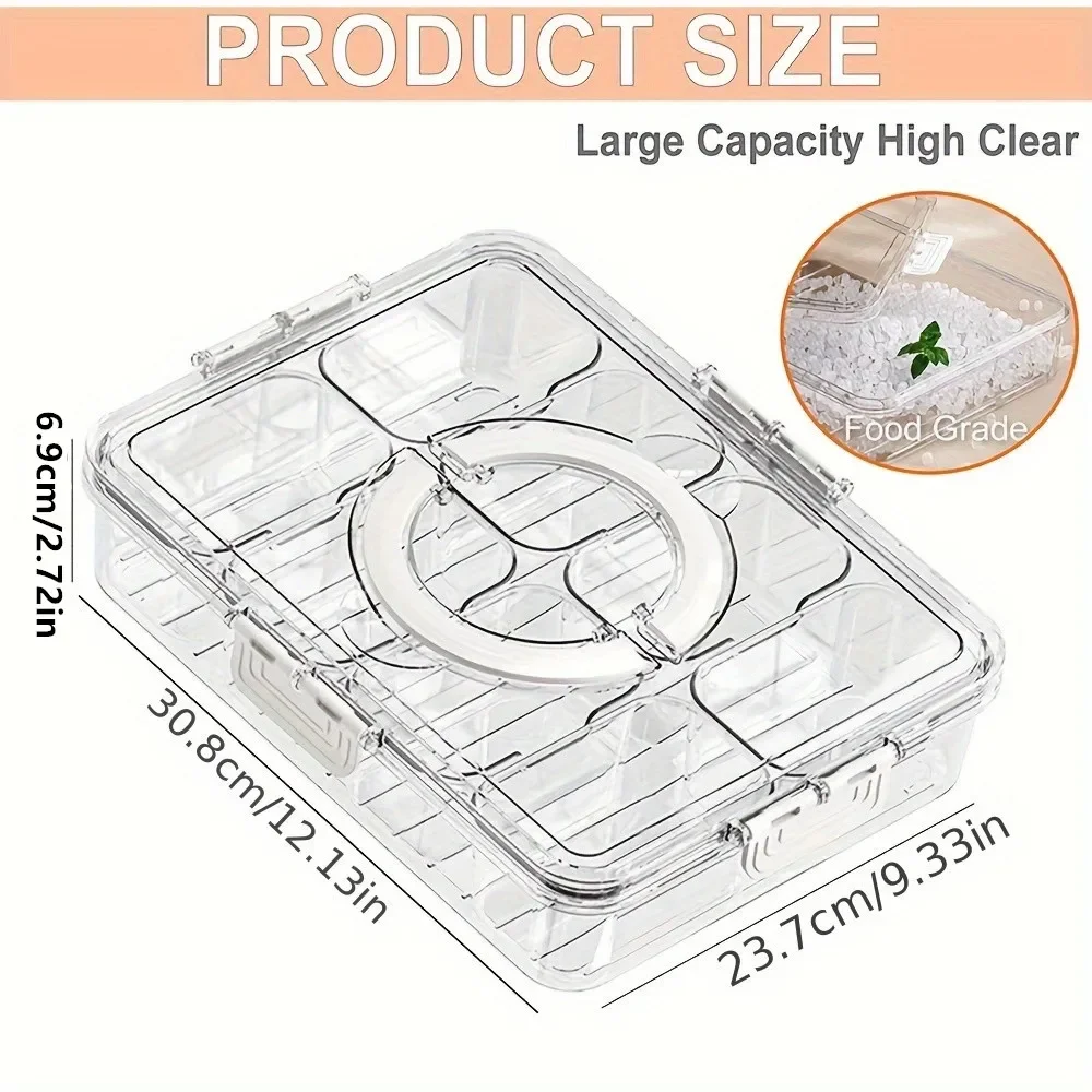 New style Veggie Tray with Lid Handle Divided Serving Tray Snack Spinner Portable Snackle Box for Candy Fruits Nuts Clear Fridge - Image 2