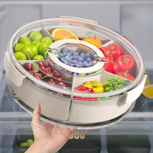 Rotatable 5-Compartment Food Storage Tray with Lid Handle Dried Fruit Snack Vegetable Container Home Kitchen Serving Dish