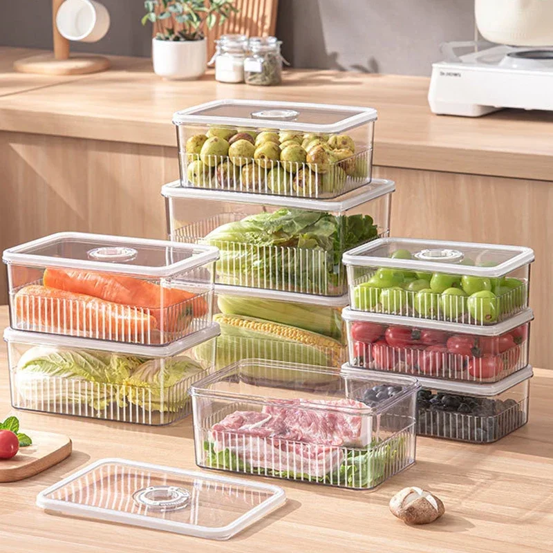 Transparent Refrigerator Food Storage Container Timing Fresh Vegetable Fruit Basket Kitchen Organizer Sealed Box For Freezer - Image 2